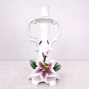 Capodimonte Vintage Porcelain Candlestick Holder Floral Stargazer Lily 10" ITALY